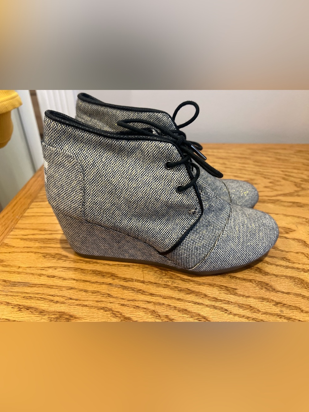 Toms Gray Woven Lace-Up Wedge Ankle Boots